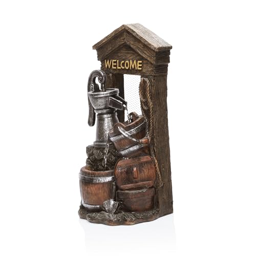 ZEN576S Outdoor Rustic Design Water Pump and Barrel Floor Fountain