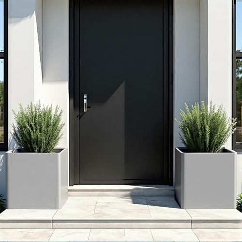Large Square Metal Planter Box (Gray / 20"L x 20"W x 20"H)