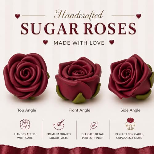 Edible Deep Burgundy Rose Toppers (Burgandy)