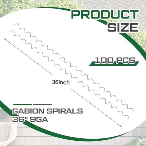 100 Pcs 36" x 2" Cages Spirals 9ga Galvanized Steel Gabion Wire for Cage Install and Connected Stone Gabion Basket Spirals for Garden Projects Quick and Easy Construction (36" x 2")