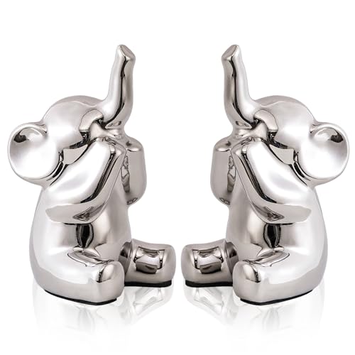 Pair of Small Silver Elephant Figurines (2 Count)