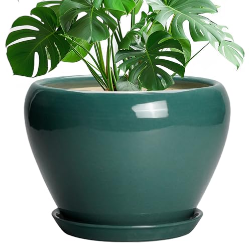 Ceramic Planter for Indoor Plants 10 Inch (10 Inch / Green)