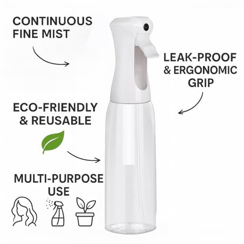 Continuous Mist Clear Spray Bottle 500ml Fine Mist for Hair (Clear - 16.9oz)