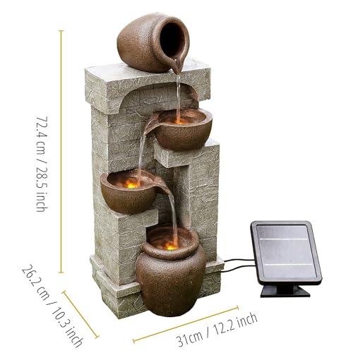 28 in. Cascading Bowls and Stacked Stones LED Outdoor Water Fountain for Outdoor Living Spaces to Create a Calming Oasis in Gardens and Landscaping (Brown / 28")