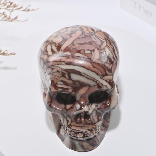 5''Natural Chocolate Crystal Skull Head Hand Carved Reiki Healing Stone Statue Healing Home Office Art Room Decoration (Chocolate Stone / 5inch)