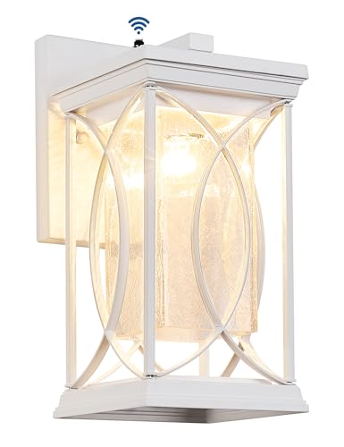 White Outdoor Sconce Dusk to Dawn Exterior Light Fixtures Wall Mount Porch Light Modern Outdoor Wall Light Aluminum with Crack (White-L)