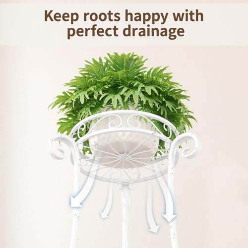 Metal Corner Plant Flower Stand Tall Indoor Outdoor (Bright White / 2 Tier)