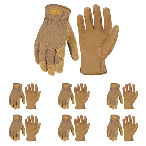 Men Leather Gardening Gloves (Khaki (6 Pairs) / XX-Large)