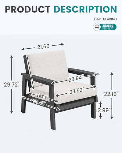 HDPE Patio Furniture Set with 33” Square Fire Pit Table (Grey/Khaki)
