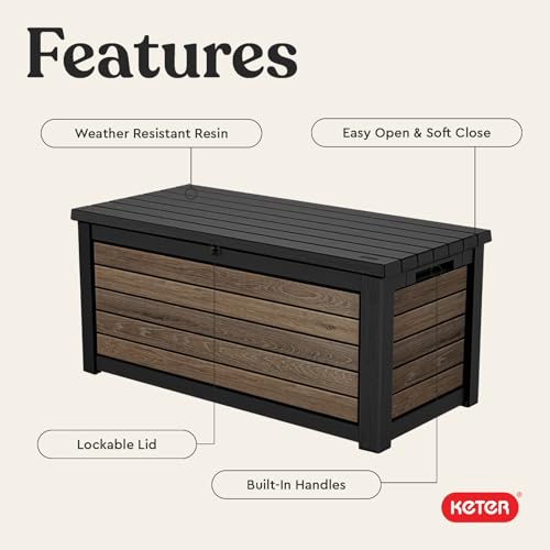 Signature Collection 165 Gallon Resin Deck Box Organization and Storage Box for Patio Outdoor Cushions (Walnut / 165 Gallon)