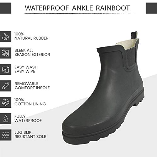 Women's Waterproof Ankle Rain Boots (10 / Matte Charcoal)