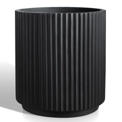 Round Concrete Planter Outdoor Indoor (Vertical Black / 12 Inch)