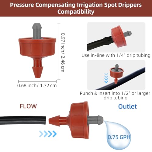 30PCS 0.75 GPH Pressure Compensating Drip Irrigation Spot Watering Drippers