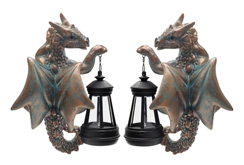 Dragon Tree Hugger Solar Lantern Garden Statue 2 (Bronze)