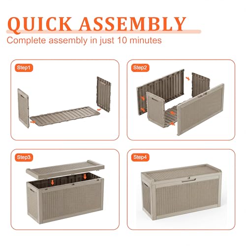 70 Gal Waterproof Outdoor Storage Box UV Resistant Deck Box (Grey / 70 Gallon)