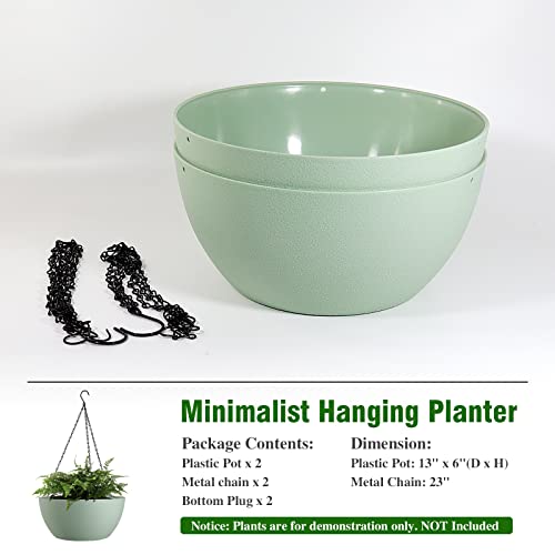 13 inch 2 Pack Large Hanging Planters for Indoor Outdoor Plants with Drainage Holes and Chain (2 Count)