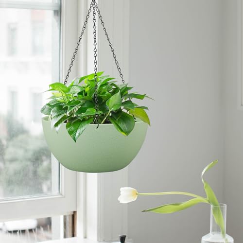 13 inch Large Hanging Planters Plant Pots for Outdoor Indoor Plants with Drainage Holes and Chain (2 Count)