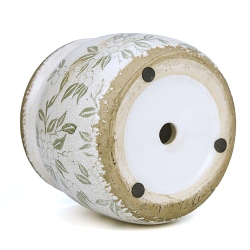 Flower Pot Vintage Ceramic Pot for Plant with Drainage Holes (Plum Green)