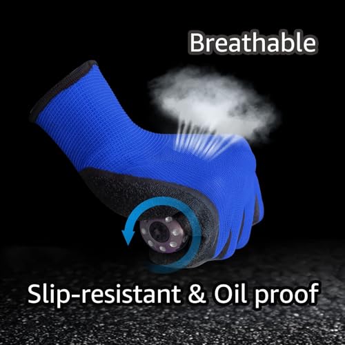 Crinkle Latex Rubber Hand Coated Safety Work Gloves for Men Women General Multi Use Construction Warehouse Gardening Assembly Landscaping (Medium / Blue-120 Pairs)