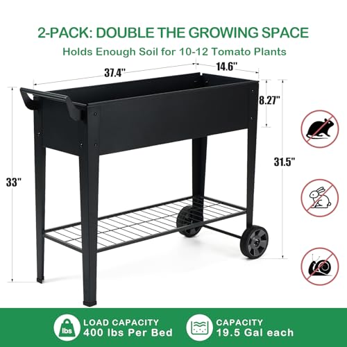 2 Pack 32" Tall Elevated Raised Garden Bed with Wheels and Shelf (14.6"W ( 2PCS ))