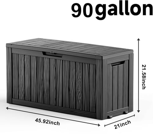 90 Gal Waterproof Outdoor Storage Box UV Resistant Deck Box (Black / 90 Gallon)
