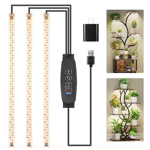 13 Inches LED Grow Light Strips for Plant Shelf (Black Cabel 3500K / 3 Head 1 Pack)