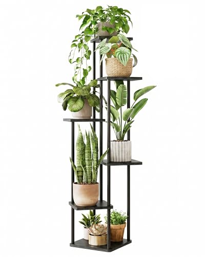 Corner Plant Stand Indoor Tall Plant Stand Black 6 Tier (Dark Brown 6 Tier)