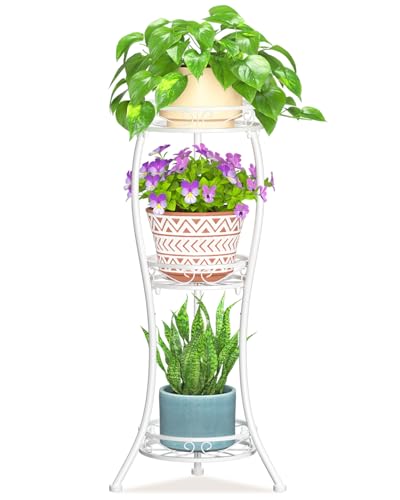 3 Tiers Metal Corner Plant Flower Stand Tall Indoor Outdoor (Classic White / 3 Tier)