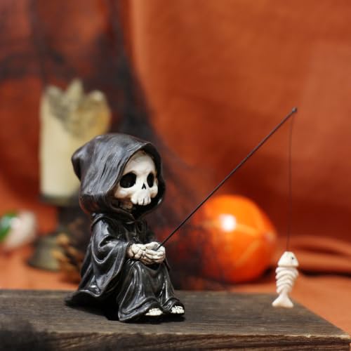 Fishing Grim Reaper Statue Funny Halloween Decorations (Grim Reaper)
