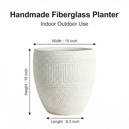 15" Textured Drum Outdoor Planter (White Granite / Drum)