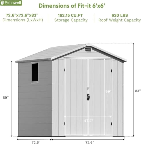 6X6 FT Plastic Outdoor Storage Shed with Floor (Light Gray / 6x6)