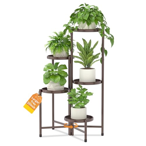 Plant Stand Indoor with 10 Inch Large Metal Tray (Classic Bronze / 5 Tier)