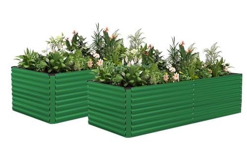 8x4x3ft Outdoor Metal Raised Garden Bed (Green / 8x4x3 FT-2PC)