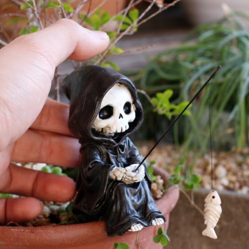 Fishing Grim Reaper Statue Funny Halloween Decorations (Grim Reaper)