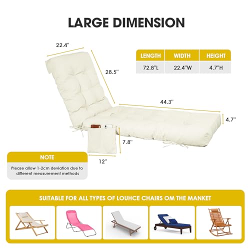 Outdoor Chaise Lounge Chair Cushion (Cream / 72x22.4x4.7)