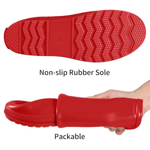 Women's Packable Tall Rain Boots Ultra Lightweight Garden Boots (10 / Red)