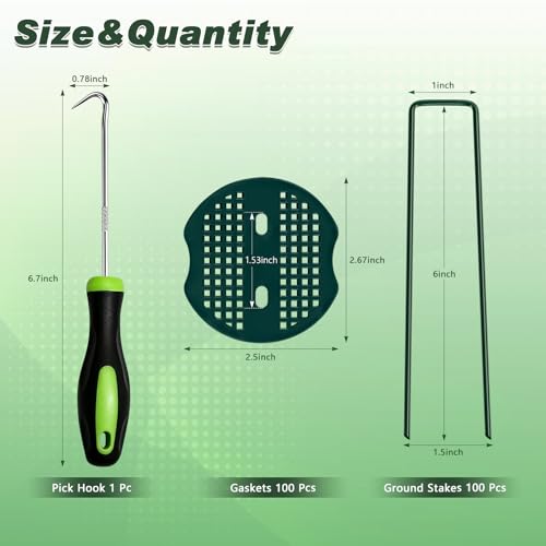 6 Inch 100 Pcs Galvanized Landscape Staples 100 Pcs Gaskets Pick Hook Garden Stakes 11 Gauge Anti (Green)