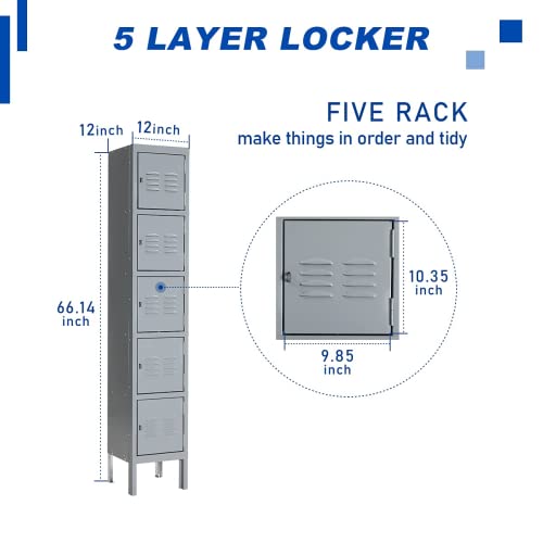 Metal Locker for Employees (Grey / 5 Doors)