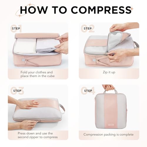 10 Set Compression Packing Cubes for Travel Gifts Mom Women (Beige)