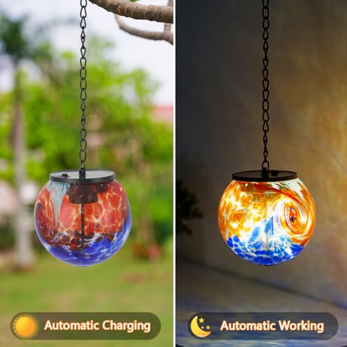 Solar Hanging Lanterns Outdoor Waterproof (Blue Splash-ink)