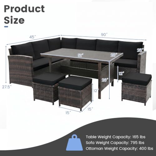 7 Pieces Wicker Patio Furniture Set (7 Pieces / Mix Brown & Black)