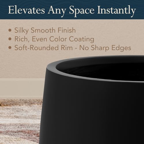 KUTENEST 23.1" Premium Tall Large Conico Fiberstone Outdoor Planter (Black / 23.1" H x 14.7" D)