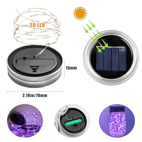 Solar Mason Jar Lid Lights 12 Pack Purple 30 LED Outdoor Decor (Purple)