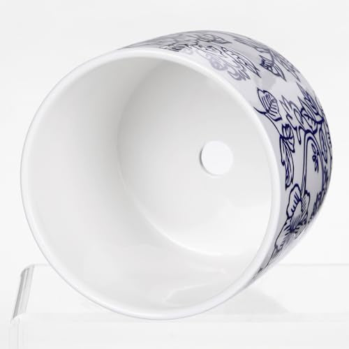 Set of 2 Blue and White Ceramic Plant Pots with Drainage Hole and Saucers (2 Count)
