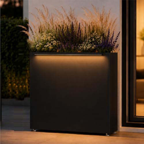 30" H Rectangular Metal Planter with Led Light for Indoor Outdoor Black (Black / 30"H×10"W×30"L)