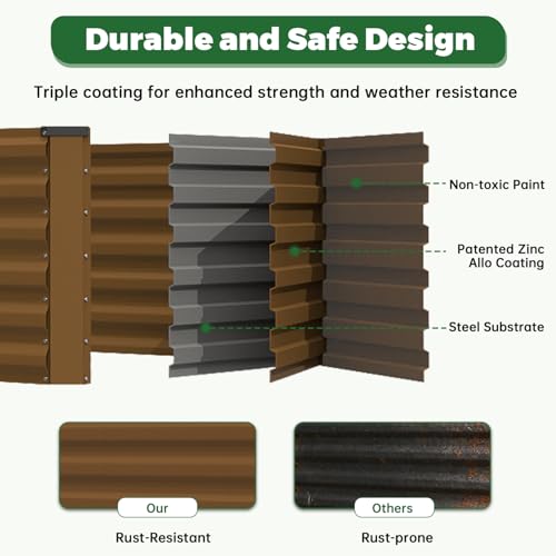 8x4x2ft Outdoor Metal Raised Garden Bed (Brown / 8x4x2 FT-1PC)