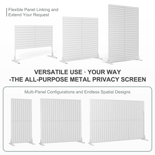 6FT Metal Outdoor Privacy Screen (71"H×47"W / White Louvered)