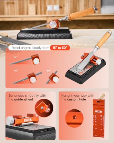Honing Guide & Chisel Sharpening Jig Set with Angle Rule (guide+stone+rule)