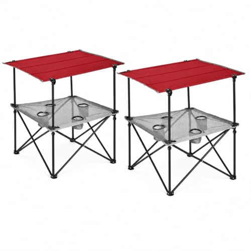 2 Tier Folding Camping Table (Red 30D x 24W x 28H inches)