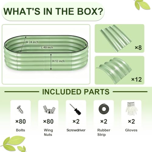 2 Pack Galvanized Raised Garden Beds Outdoor (Green 2 Pcs / 4 x 2 x 1 ft)